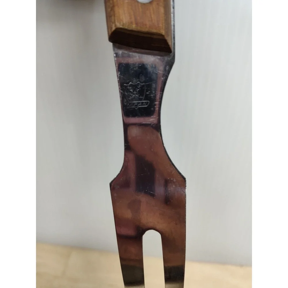 Maxam Steel Japan 11 inch carving fork wooden handle vintage replacement prop